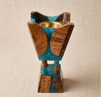 Artisanal Geometric Wood and Turquoise Resin Incense Burner