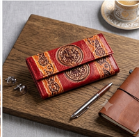 Handcrafted Elephant Motif Leather Clutch Wallet