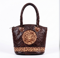 Handcrafted Mandala Embossed Leather Tote Bag