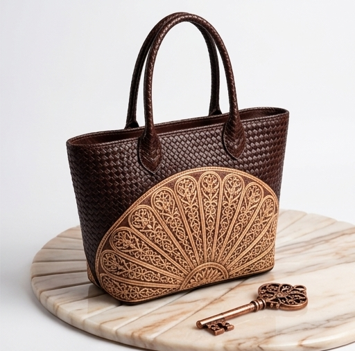 Handcrafted Mandala Embossed Leather Tote Bag