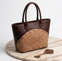 Handcrafted Mandala Embossed Leather Tote Bag