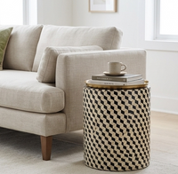 Geometric Inlay Cylindrical Side Table