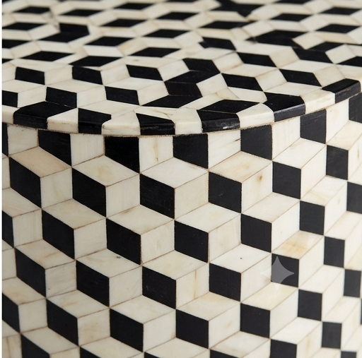 Geometric Inlay Cylindrical Side Table
