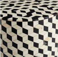 Geometric Inlay Cylindrical Side Table