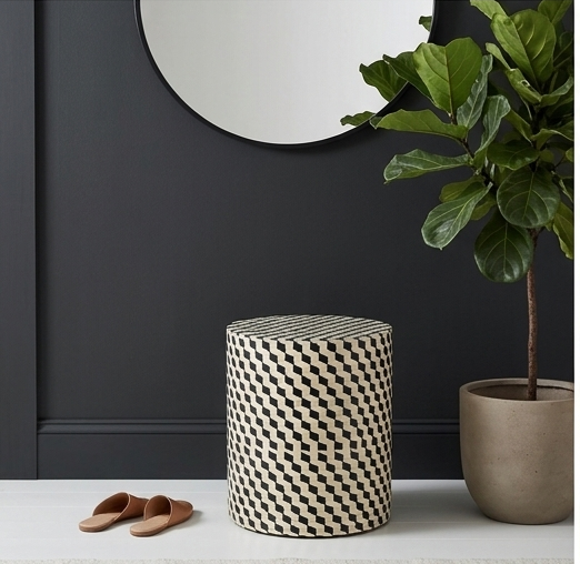 Geometric Inlay Cylindrical Side Table