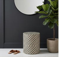 Geometric Inlay Cylindrical Side Table