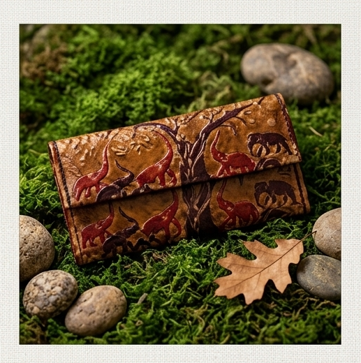 Artisan Hand-Carved Elephant Motif Leather Clutch Wallet