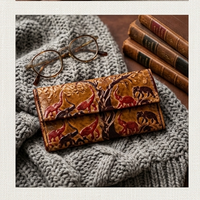 Artisan Hand-Carved Elephant Motif Leather Clutch Wallet