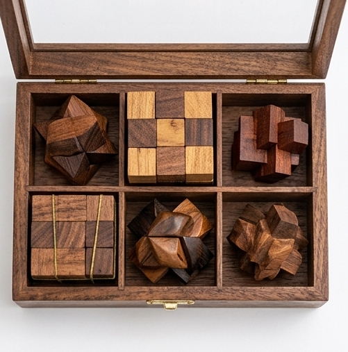 Handcrafted Wooden Tea Box with Glass Lid & Multiple Compartments
