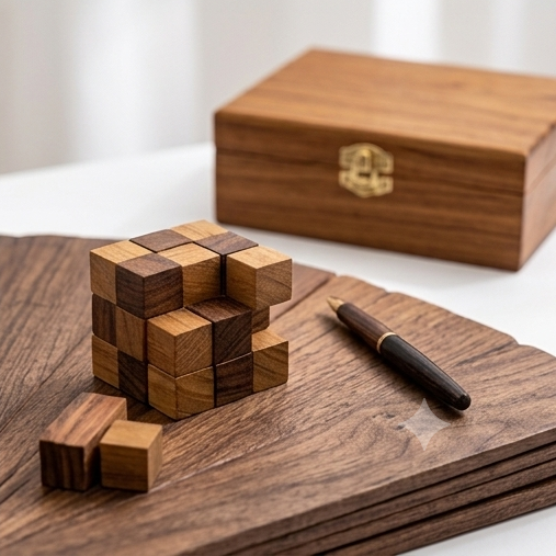 Handcrafted Wooden Tea Box with Glass Lid & Multiple Compartments