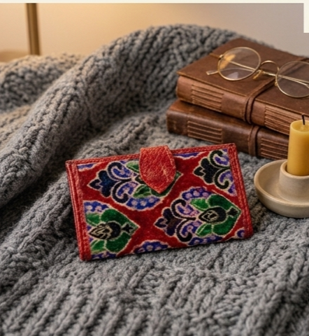 Floral Patterned Tooled Leather Snap Wallet