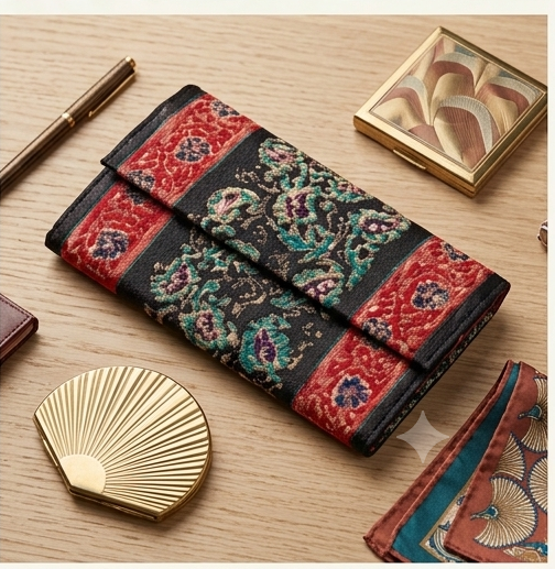 Handcrafted Kalamkari Art Leather Clutch Wallet