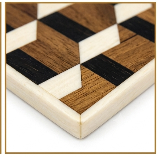 Handcrafted Wooden & Resin Geometric Serving Tray Set