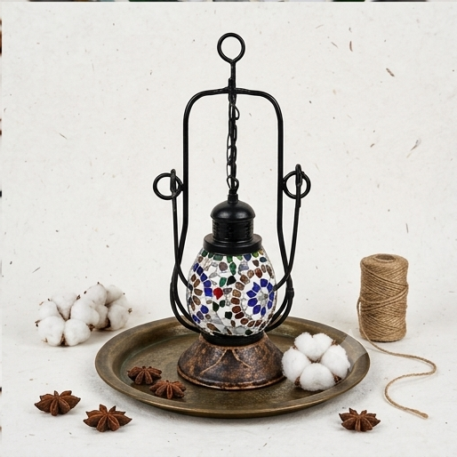Mosaic Glass Lantern Table Lamp