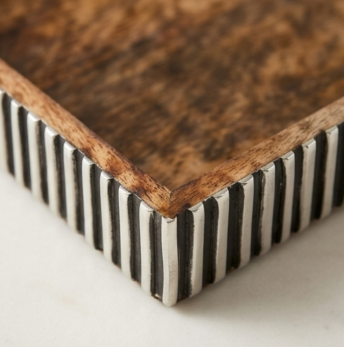 Rustic Mango Wood Vanity Tray with Fluted Bone Inlay