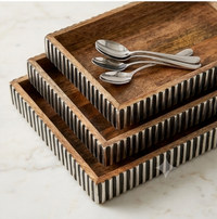 Rustic Mango Wood Vanity Tray with Fluted Bone Inlay
