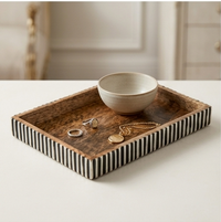 Rustic Mango Wood Vanity Tray with Fluted Bone Inlay