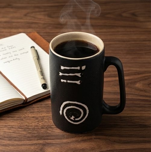 Artisanal Matte Black Tribal Mug