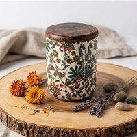 Floral Patterned Ceramic Storage Jar with Wood Lid