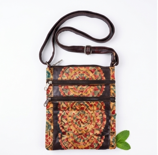 Handcrafted Mandala Leather Crossbody Bag