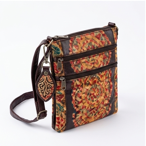 Handcrafted Mandala Leather Crossbody Bag