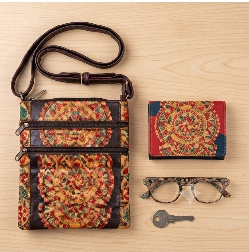 Handcrafted Mandala Leather Crossbody Bag
