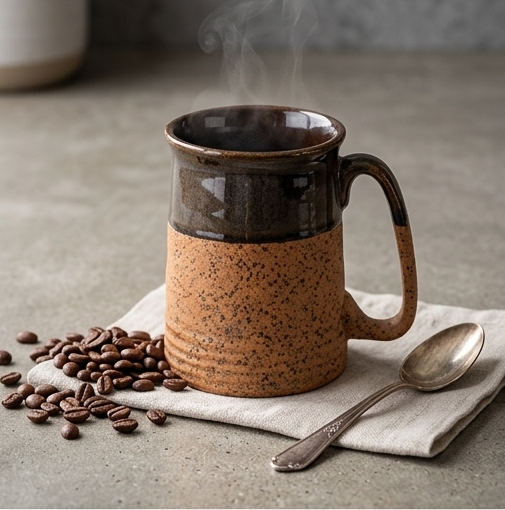 Handcrafted Rustic Stoneware Coffee Mug with Cork Texture