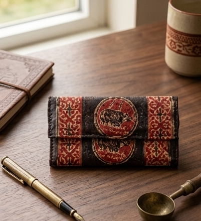 Rhinoceros Motif Tooled Leather Wallet