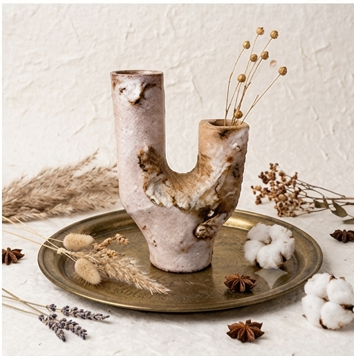 Abstract Dual-Spout Marble-Finish Vase