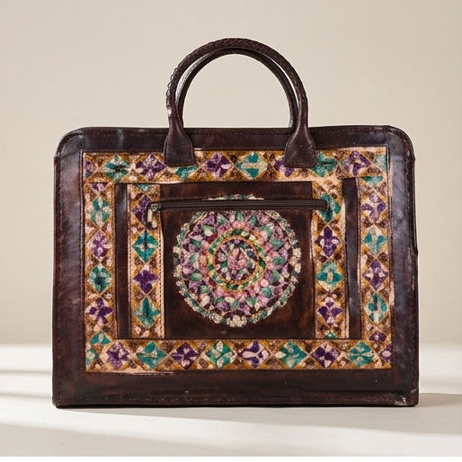 Handcrafted Mandala Leather Laptop Bag