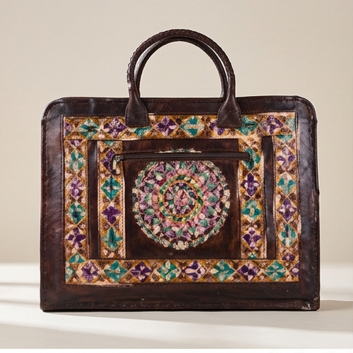 Handcrafted Mandala Leather Laptop Bag