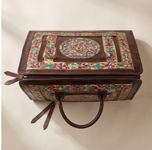 Handcrafted Mandala Leather Laptop Bag