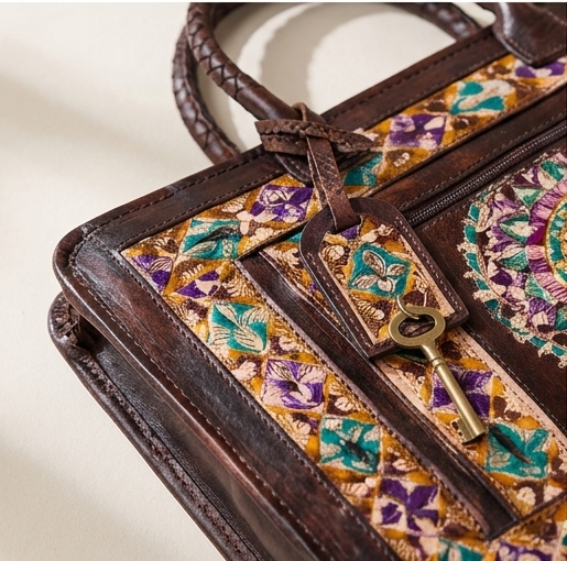 Handcrafted Mandala Leather Laptop Bag