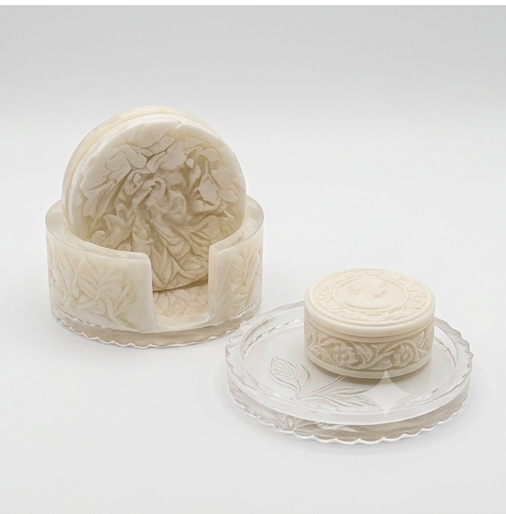 Carrara Alabaster Sculpted Coaster Set