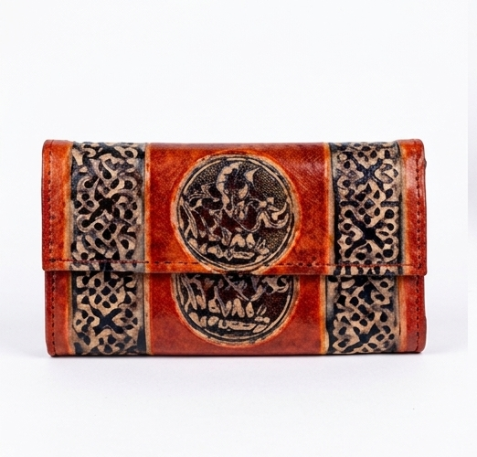 Handcrafted Camel Motif Leather Clutch Wallet