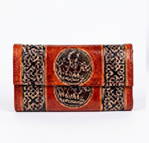 Handcrafted Camel Motif Leather Clutch Wallet