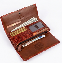 Handcrafted Camel Motif Leather Clutch Wallet