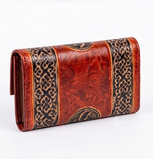 Handcrafted Camel Motif Leather Clutch Wallet