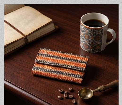 Oval-Patterned Tooled Leather Wallet