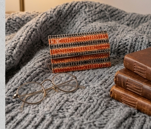 Oval-Patterned Tooled Leather Wallet