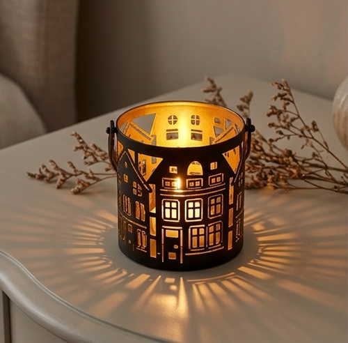 Nordic Village Laser-Cut Metal Candle Lantern