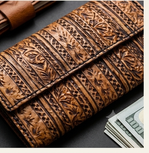 Artisan Hand-Painted Designer Pattern Leather Clutch Wallet