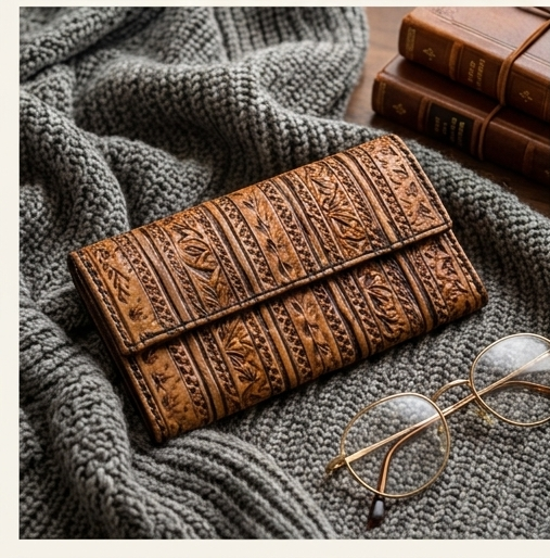 Artisan Hand-Painted Designer Pattern Leather Clutch Wallet