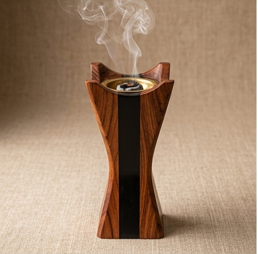 Artisanal Geometric Wood and Resin Incense Burner