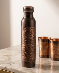 Antique Finish Engraved Pure Copper Water Bottle
