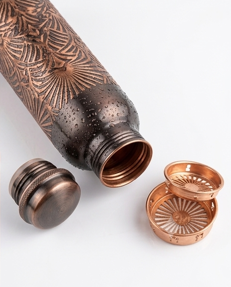 Antique Finish Engraved Pure Copper Water Bottle