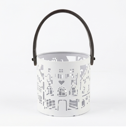 Nordic Village Laser-Cut Metal Lantern – Alpine White