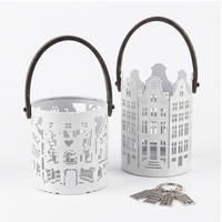 Nordic Village Laser-Cut Metal Lantern – Alpine White