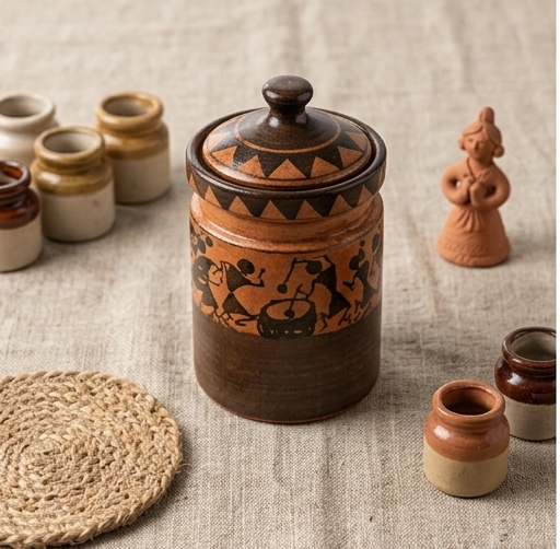 Tribal Art Motif Ceramic Storage Canister