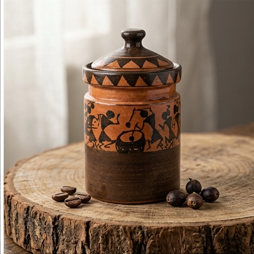 Tribal Art Motif Ceramic Storage Canister